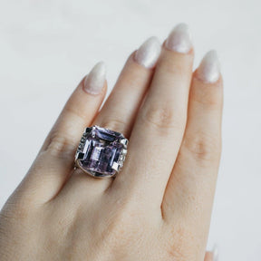 24ct Emerald Cut Kunzite and Diamond Ring