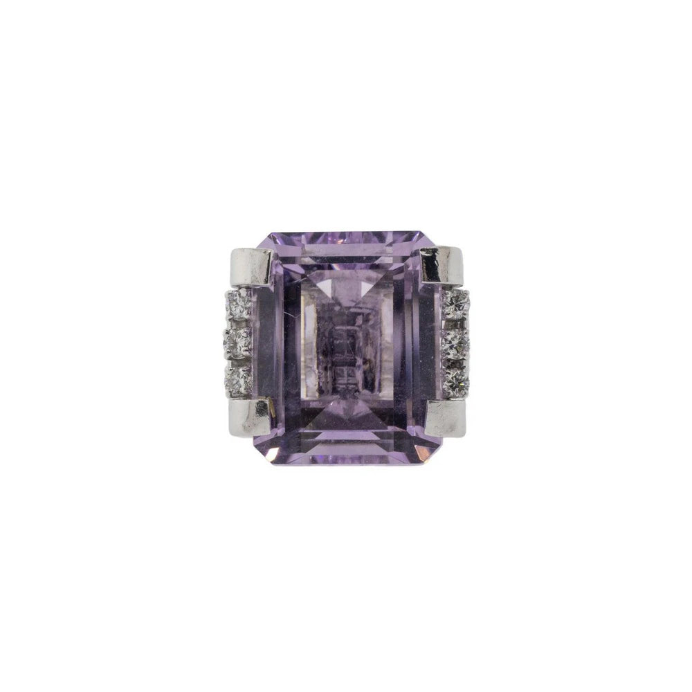 24ct Emerald Cut Kunzite and Diamond Ring