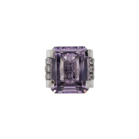 24ct Emerald Cut Kunzite and Diamond Ring