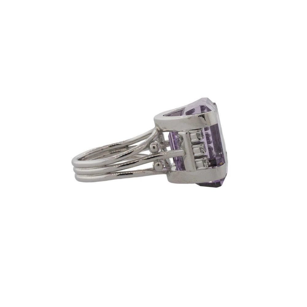 24ct Emerald Cut Kunzite and Diamond Ring