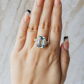 14K Yellow Gold Emerald Cut Topaz & Diamond Ring