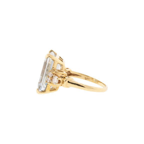 14K Yellow Gold Emerald Cut Topaz & Diamond Ring