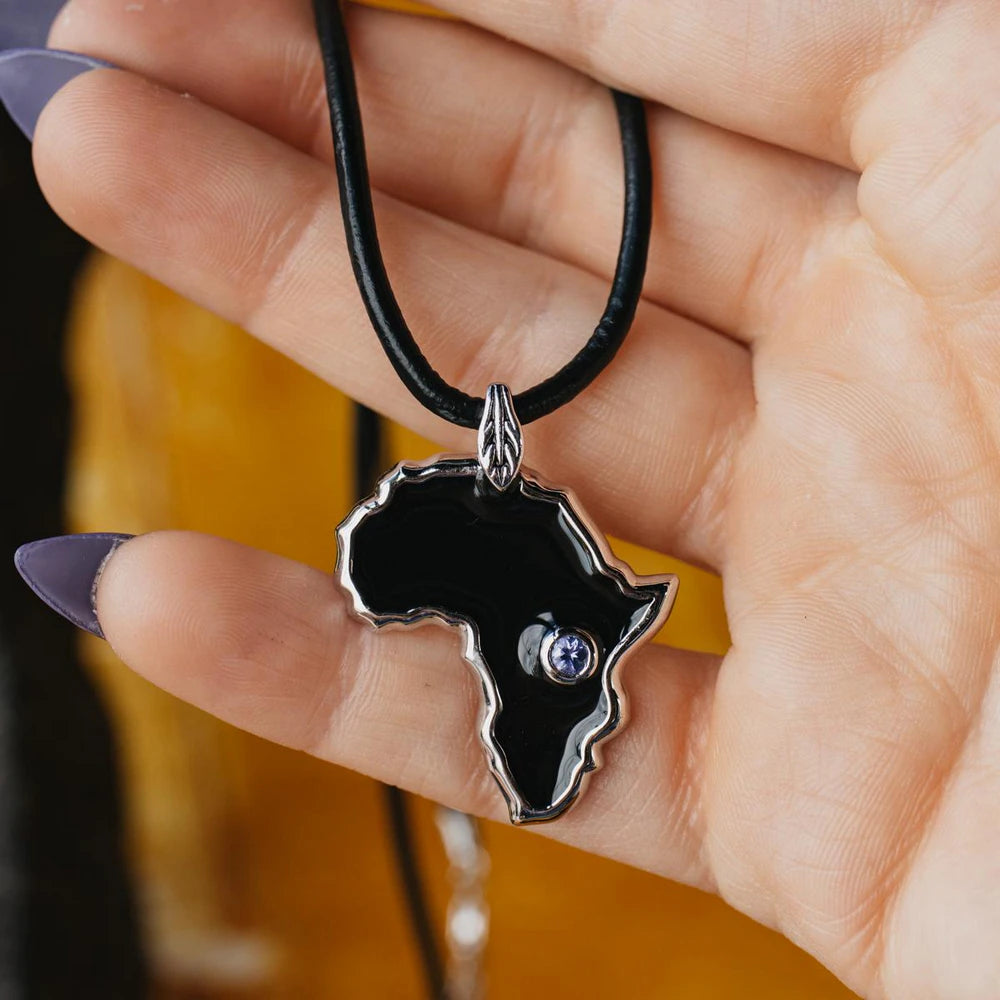 Sterling Enamel African Pendant Necklace w/Tanzanite -Style Worn by Jane Goodall