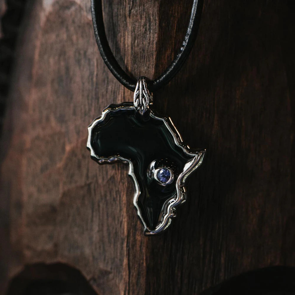 Sterling Enamel African Pendant Necklace w/Tanzanite -Style Worn by Jane Goodall