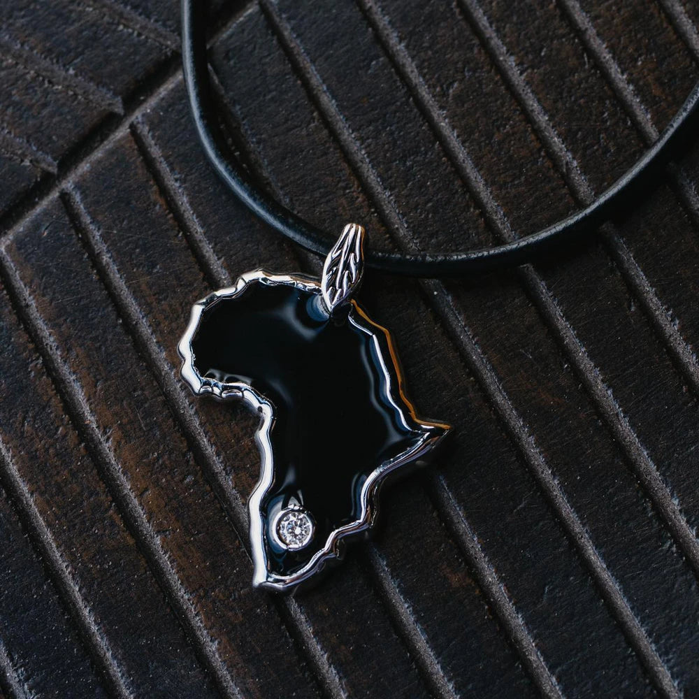 Sterling Silver Enameled African Pendant Necklace With Diamond