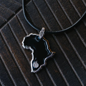 Sterling Silver Enameled African Pendant Necklace With Diamond