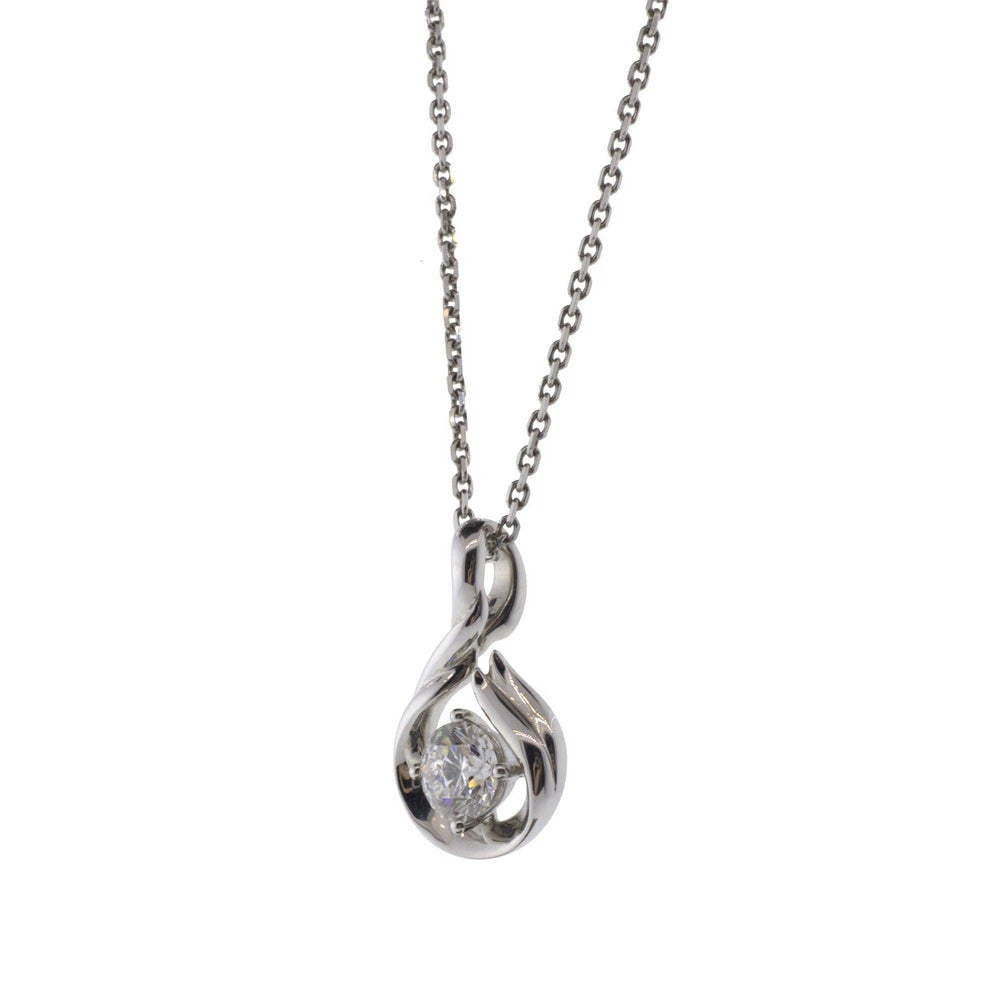 Freeform 18K White Gold Solitaire Diamond Pendant Necklace
