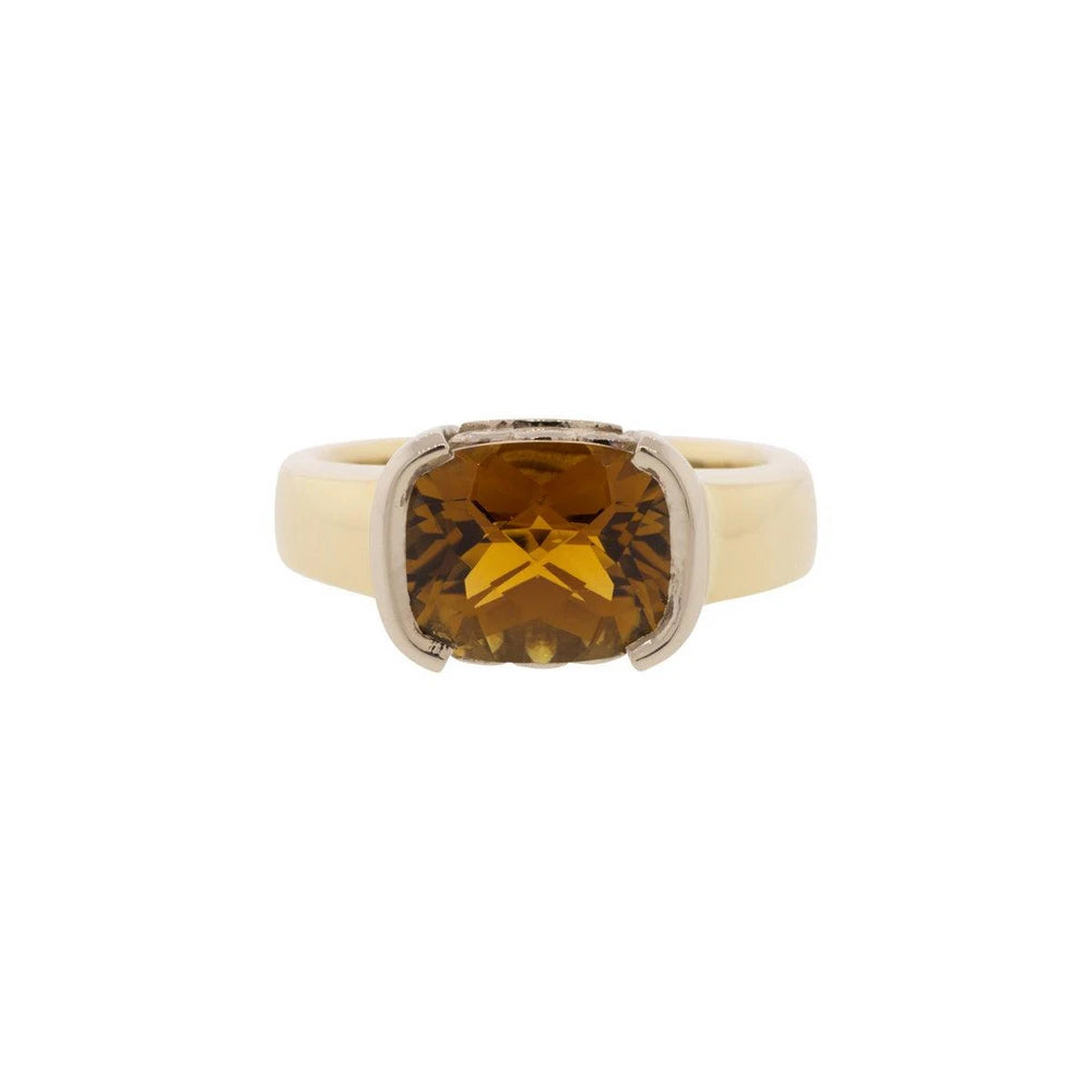 14K Gold Madeira Citrine & Diamond Ring