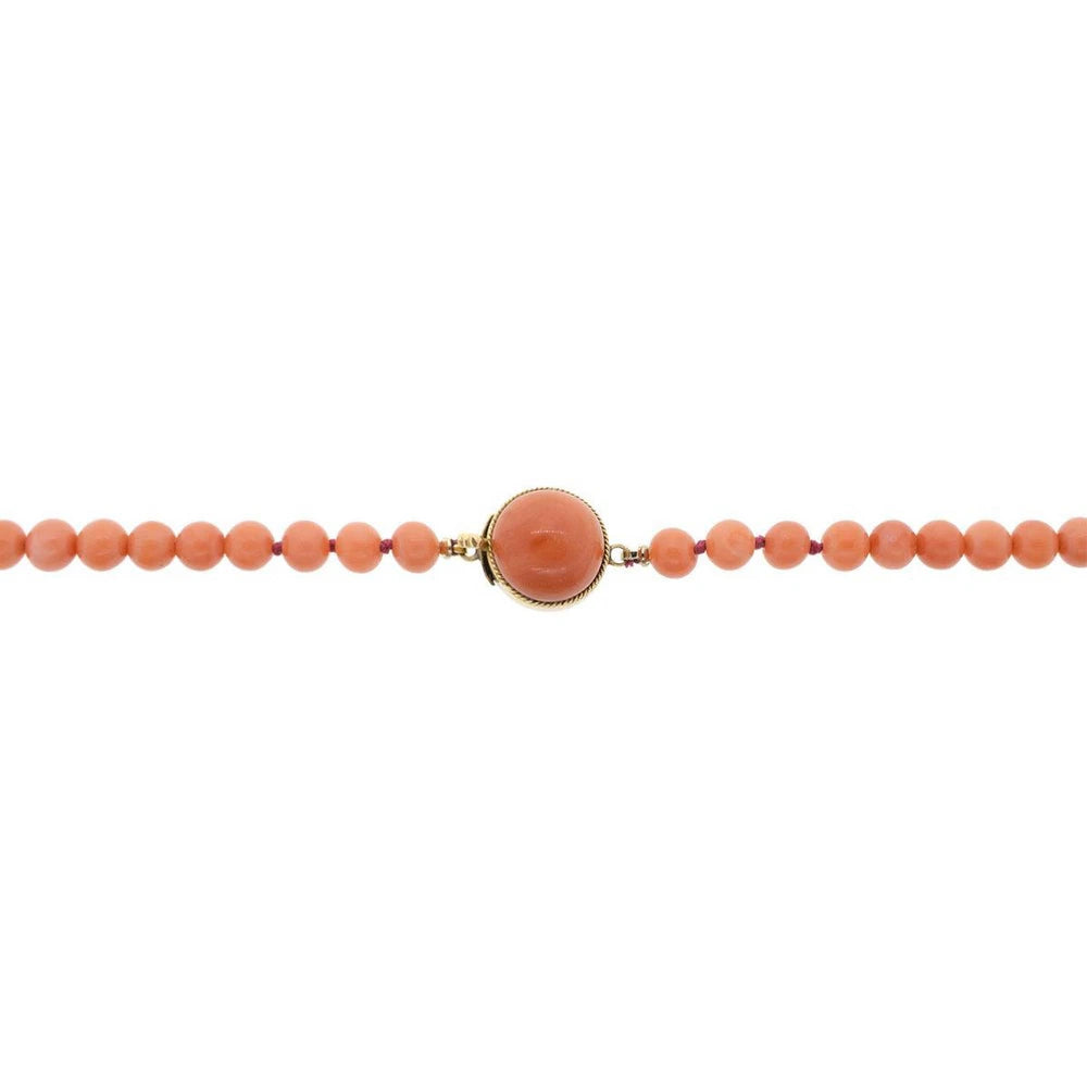 45" Graduated Natural Coral Bead Necklace With 14K Yellow Gold Clasp