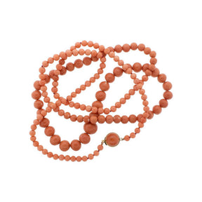 45" Graduated Natural Coral Bead Necklace With 14K Yellow Gold Clasp