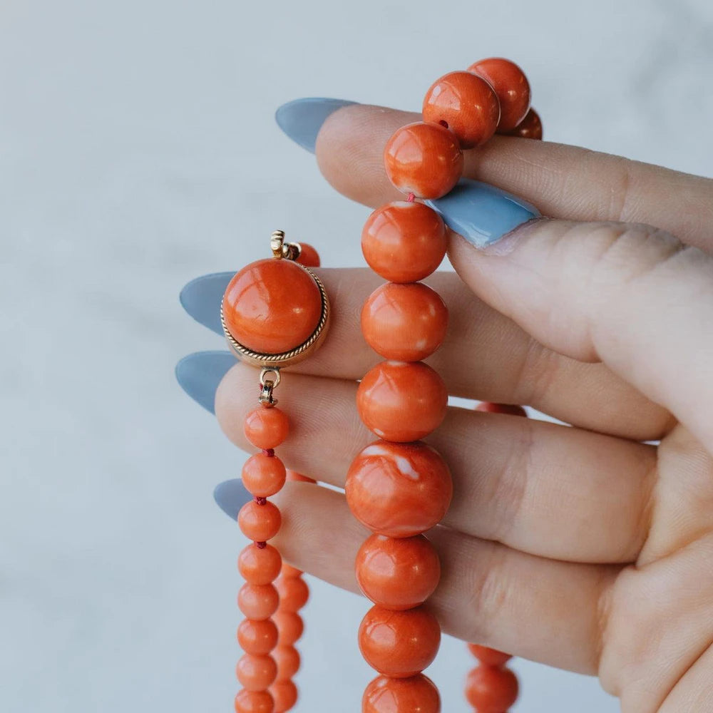 45" Graduated Natural Coral Bead Necklace With 14K Yellow Gold Clasp