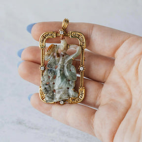 Jadeite and Diamond Tennyo 18K Yellow Gold Pendant/Pin