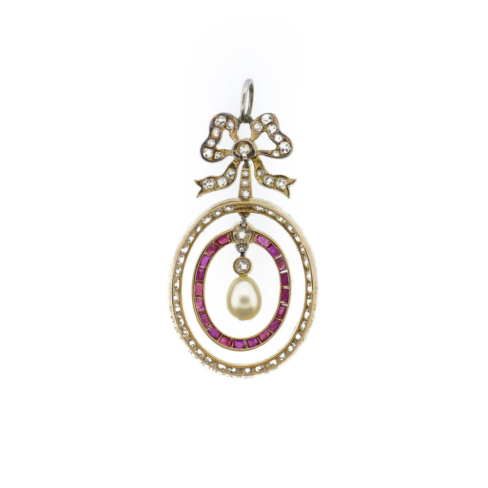 La Belle Epoque Pearl & Ruby Platinum Overlaid Yellow Gold Necklace