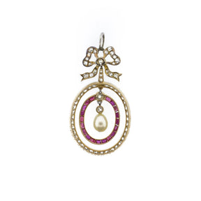 La Belle Epoque Pearl & Ruby Platinum Overlaid Yellow Gold Necklace