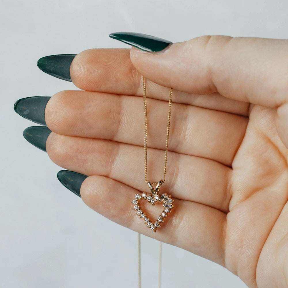 Mixed Cut Diamond Heart Pendant Necklace