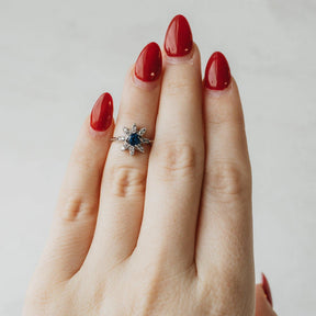 Natural Blue Sapphire and Diamond Starburst Ring