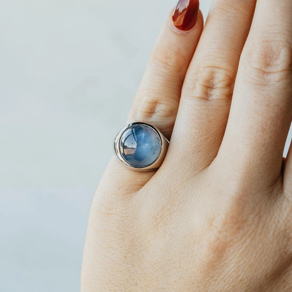Natural Blue Star Sapphire Platinum Ring