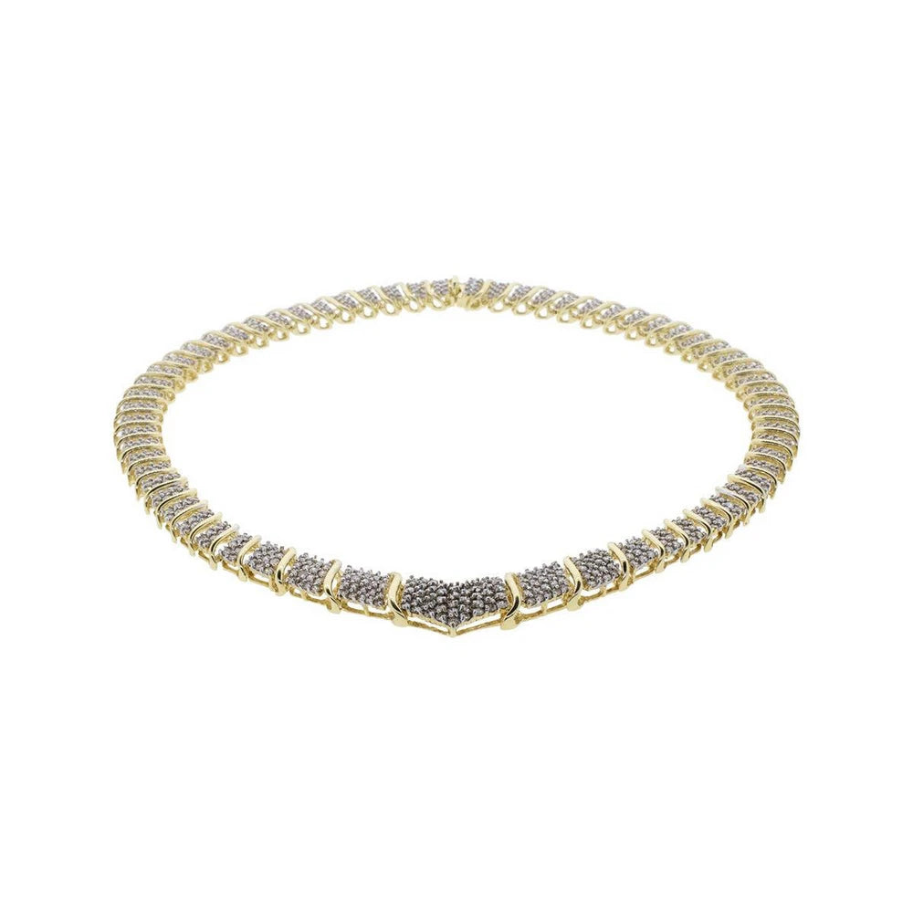 14K Yellow Gold 16" Natural Diamond Chevron Necklace