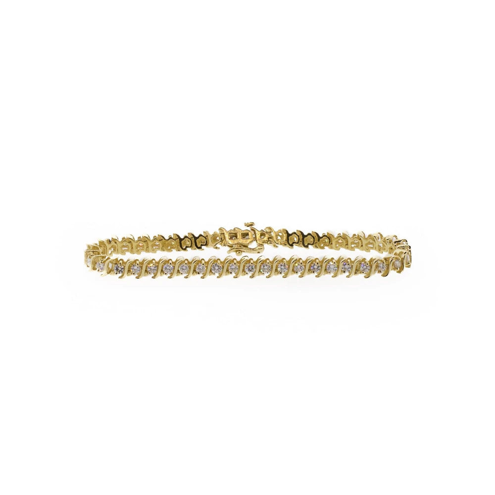Yellow Gold and Natural Diamond Tennis Line Bracelet