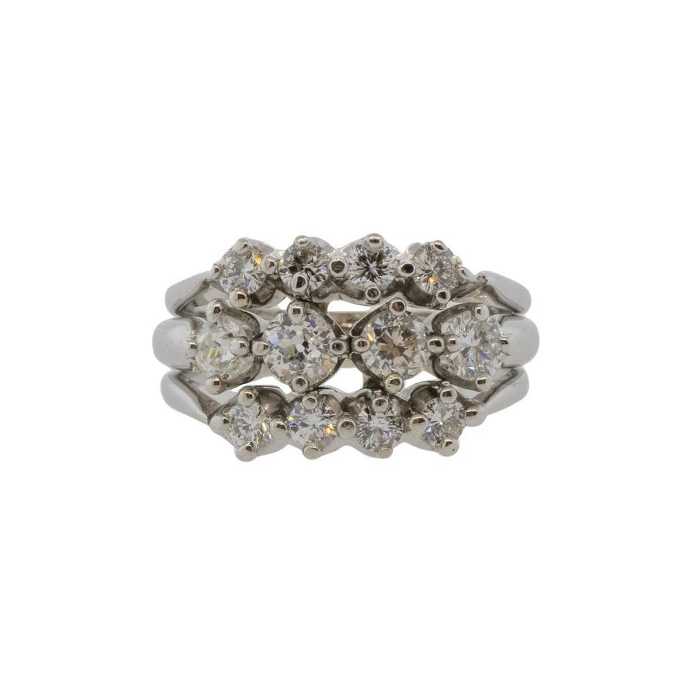 Old Mine and Modern Diamond Three Line Ring