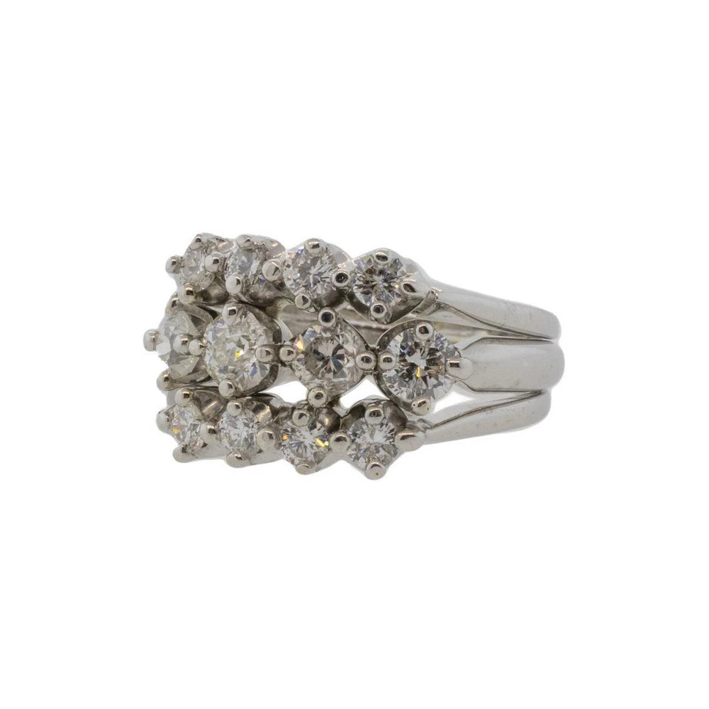 Old Mine and Modern Diamond Three Line Ring