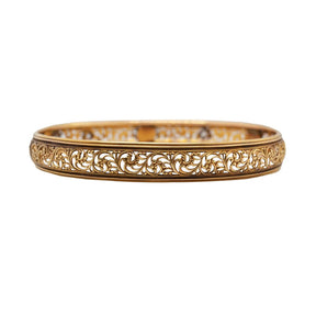 Old Mine Cut Diamond & Pearl Yellow Gold Bangle
