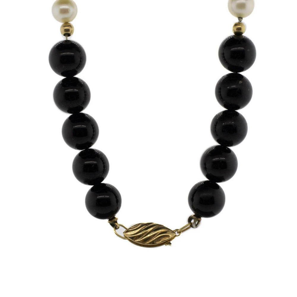 Onyx and Pearl Necklace with 14k Gold Accents - 20 Inch Length