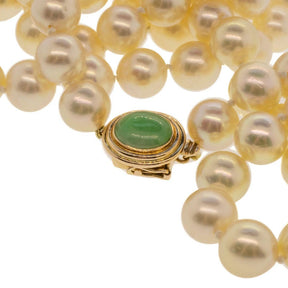 Opera Length Akoya Pearl Strand with 14K Yellow Gold Jadeite Clasp
