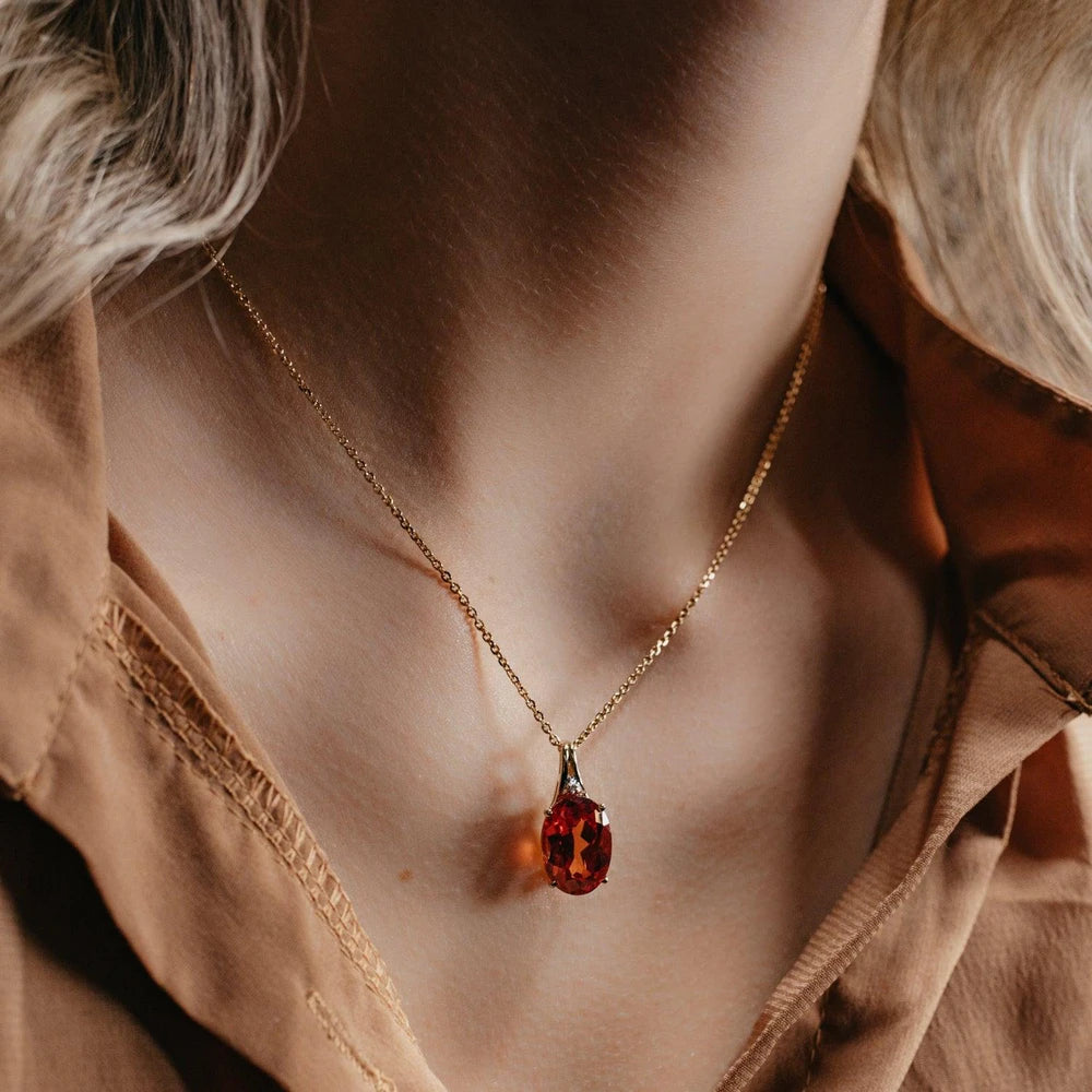 14K Yellow Gold Orange Lab Sapphire Pendant Necklace