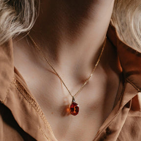 14K Yellow Gold Orange Lab Sapphire Pendant Necklace