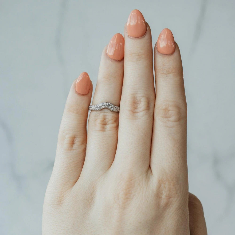 Pave Style Two-Line Diamond Platinum Contour Band