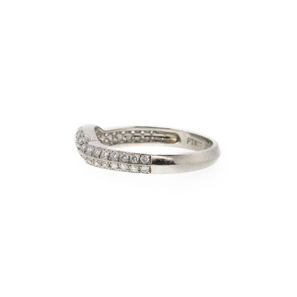 Pave Style Two-Line Diamond Platinum Contour Band