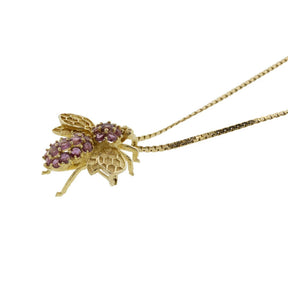 Pink Sapphire 14K Yellow Gold Bumble Bee Brooch Pendant