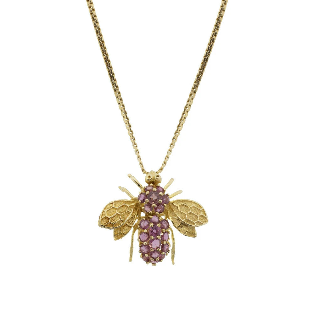 Pink Sapphire 14K Yellow Gold Bumble Bee Brooch Pendant