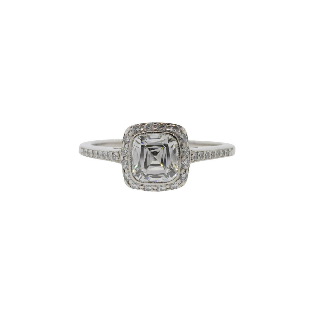 Platinum Tiffany & Co Cushion Cut Halo Engagement Ring
