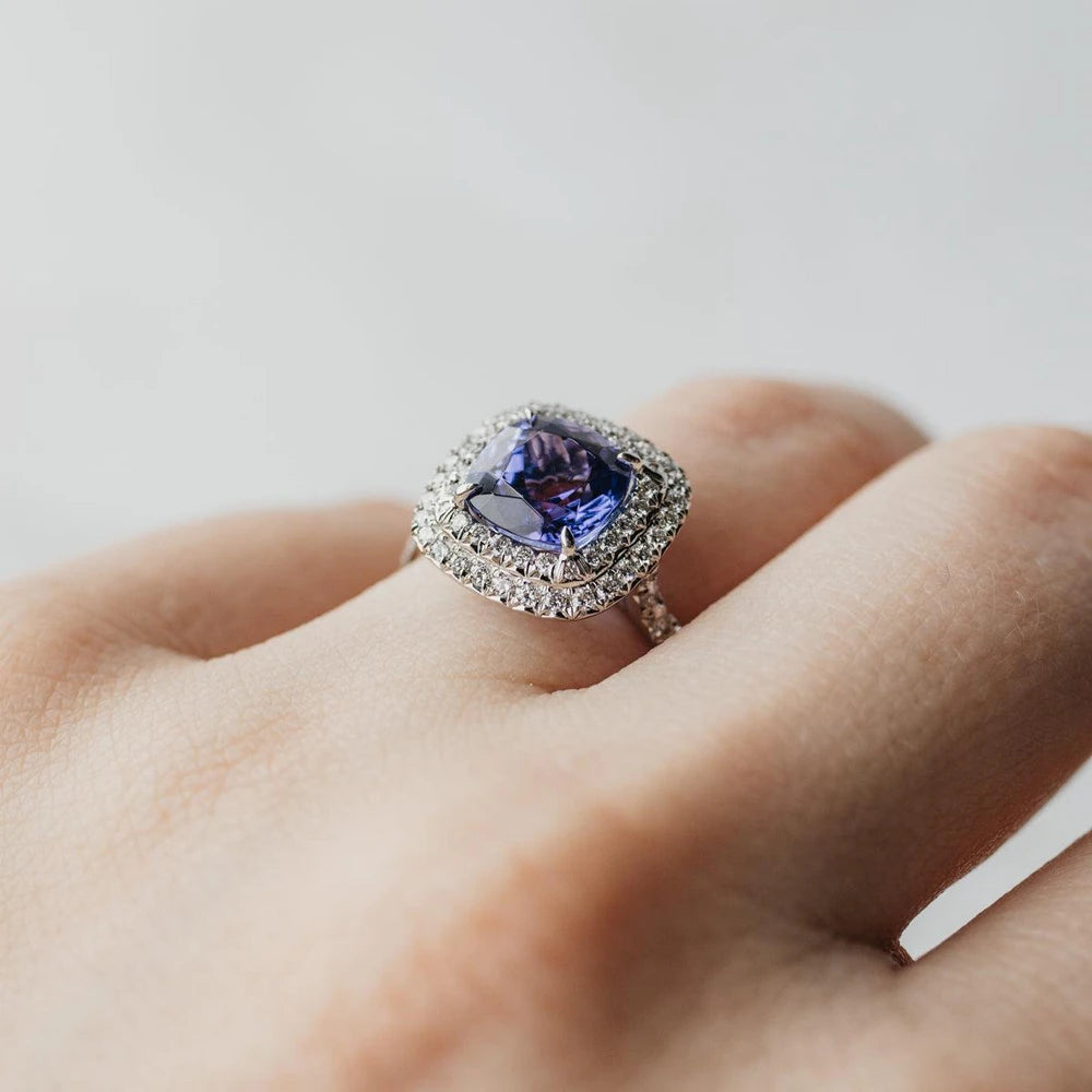 Platinum Tiffany & Co Tanzanite Double Halo Ring