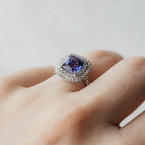 Platinum Tiffany & Co Tanzanite Double Halo Ring