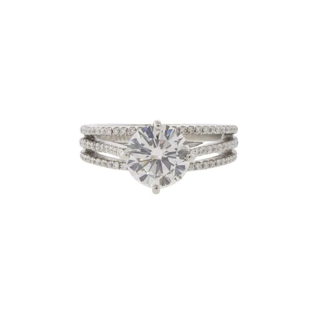 Platinum Three Line Accented Diamond Solitaire Ring
