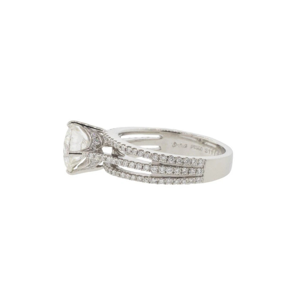 Platinum Three Line Accented Diamond Solitaire Ring