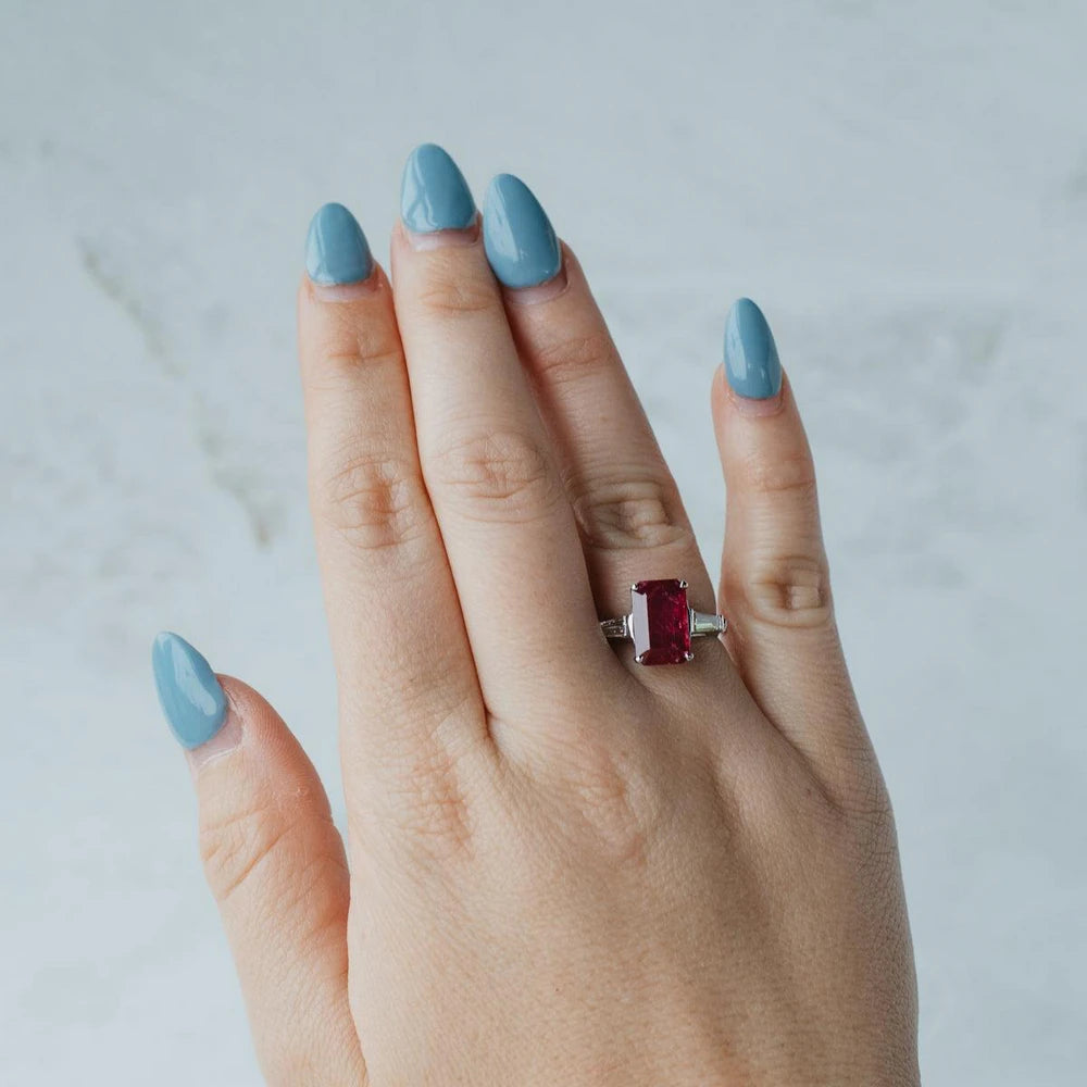 Platinum, 18K White Gold Ruby And Diamond Three-Stone Ring