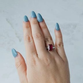 Platinum, 18K White Gold Ruby And Diamond Three-Stone Ring