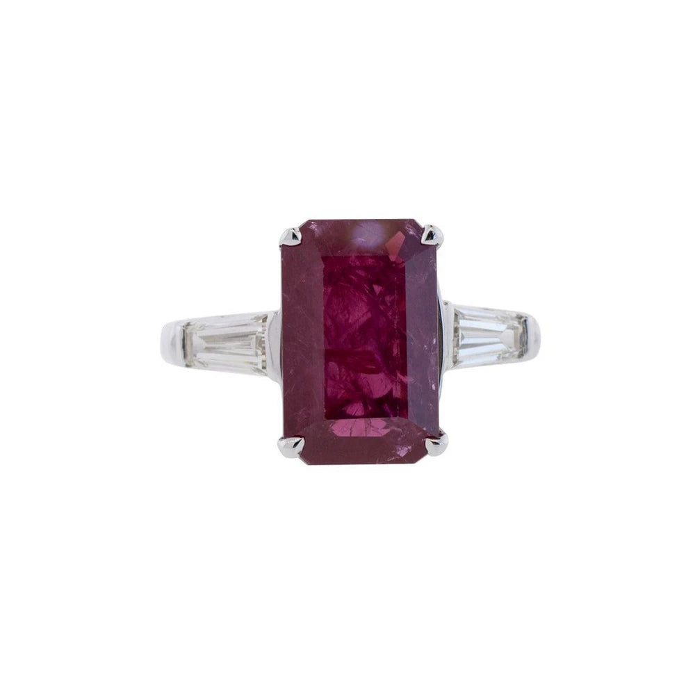 Platinum, 18K White Gold Ruby And Diamond Three-Stone Ring