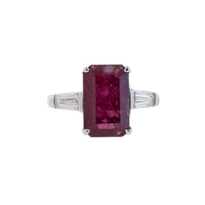 Platinum, 18K White Gold Ruby And Diamond Three-Stone Ring