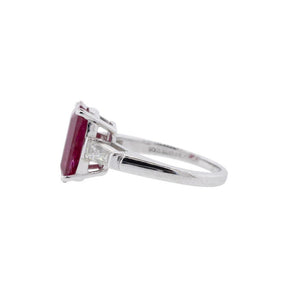 Platinum, 18K White Gold Ruby And Diamond Three-Stone Ring