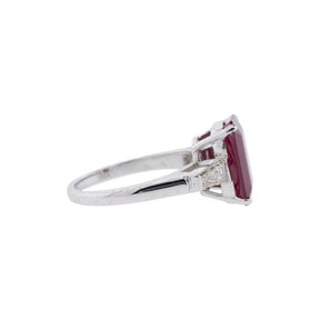 Platinum, 18K White Gold Ruby And Diamond Three-Stone Ring