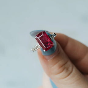Platinum, 18K White Gold Ruby And Diamond Three-Stone Ring