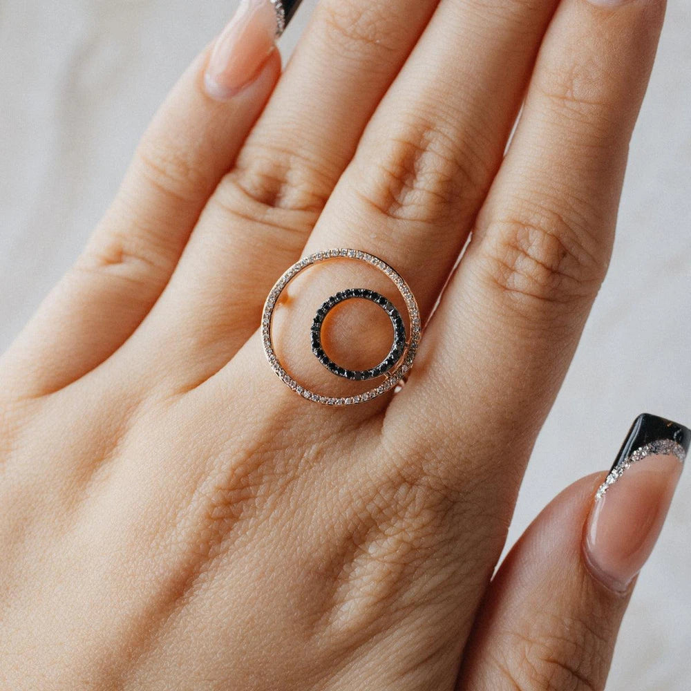 14K Rose Gold Black & White Diamond Negative Space Ring