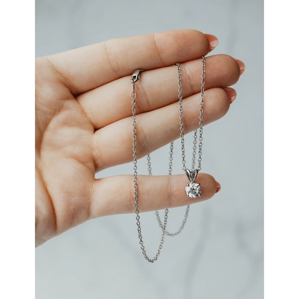 Round Brilliant Diamond Solitaire Platinum Necklace