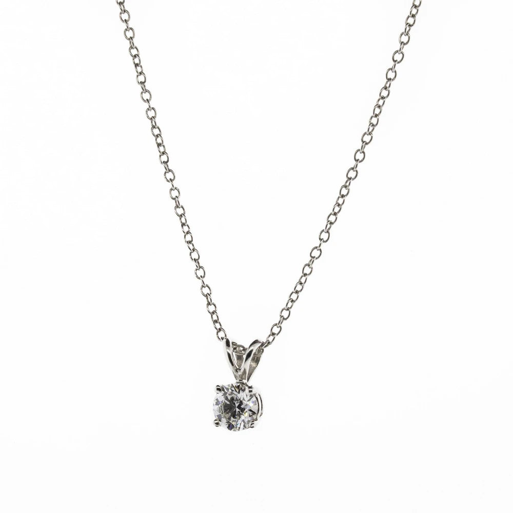 Round Brilliant Diamond Solitaire Platinum Necklace