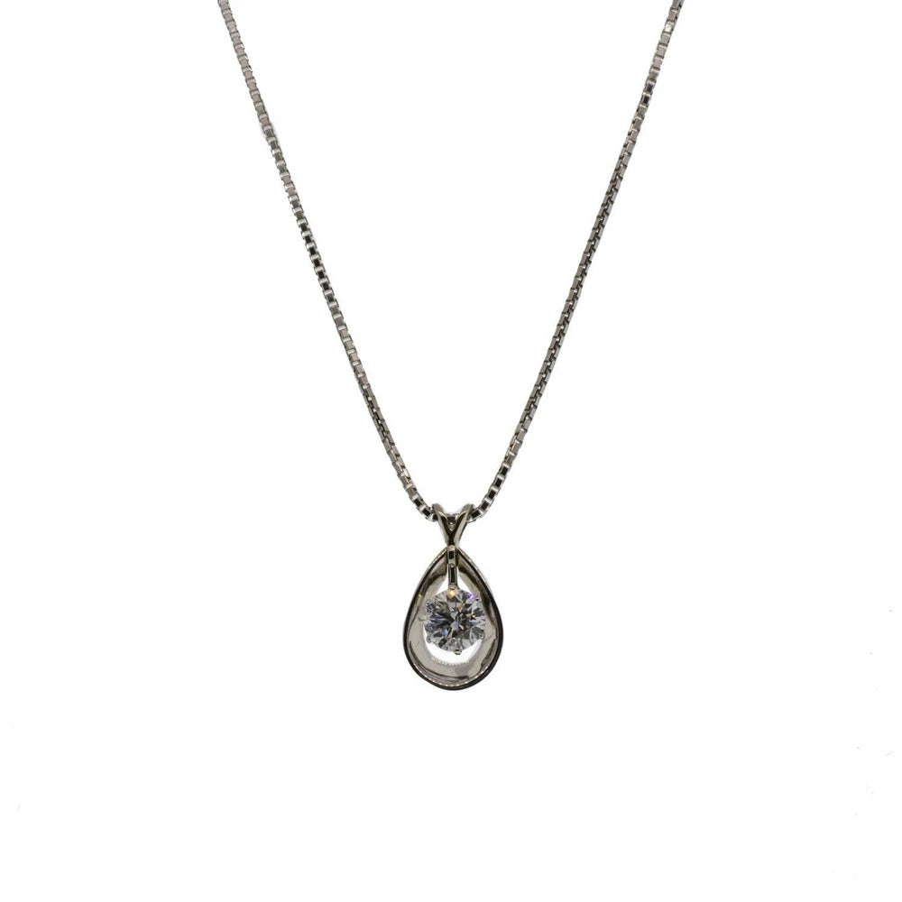 14K White Gold Round Floating Diamond Necklace and Box Chain